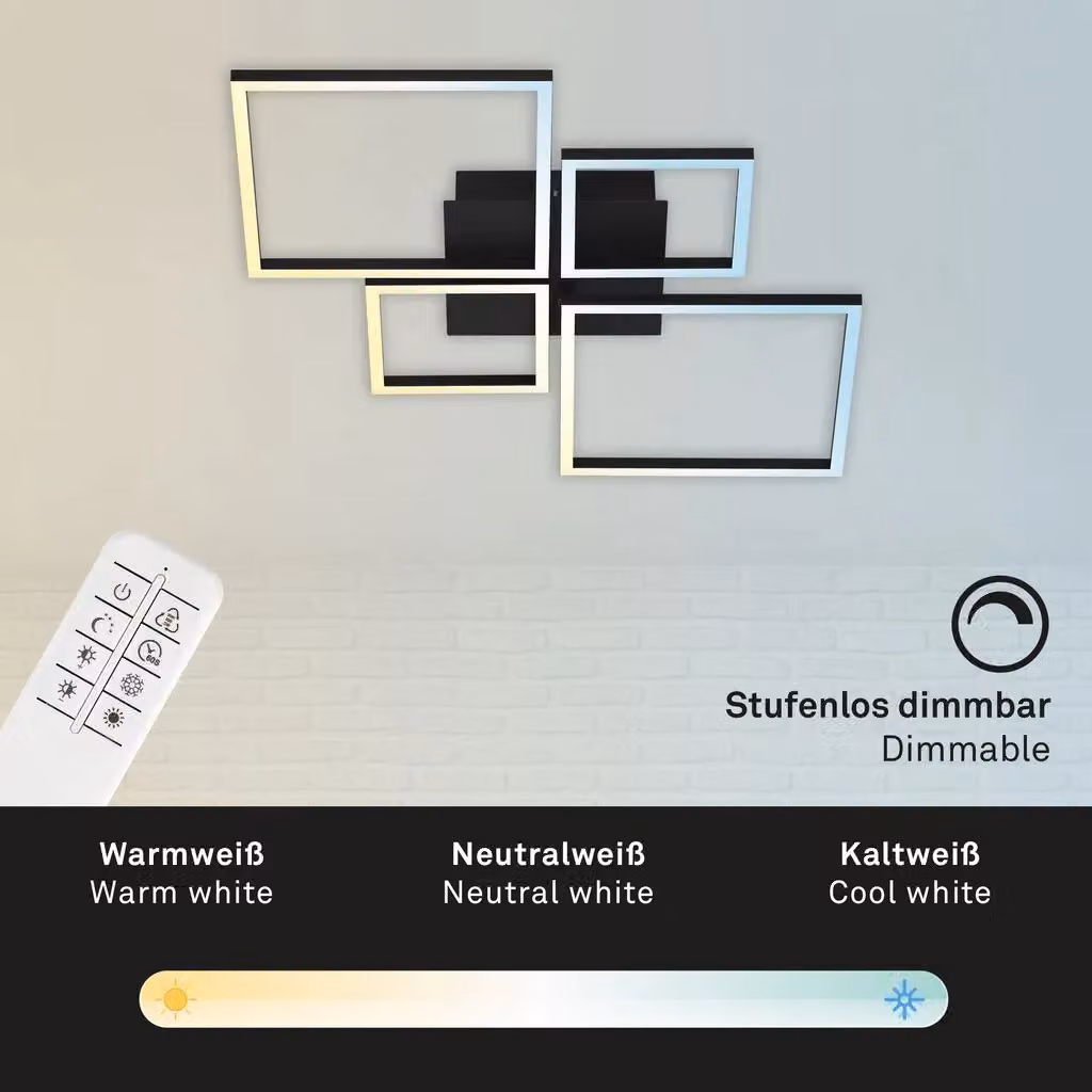 Briloner Black Modern Square CCT LED Ceiling Light with Remote Control and Dimming Function – 4