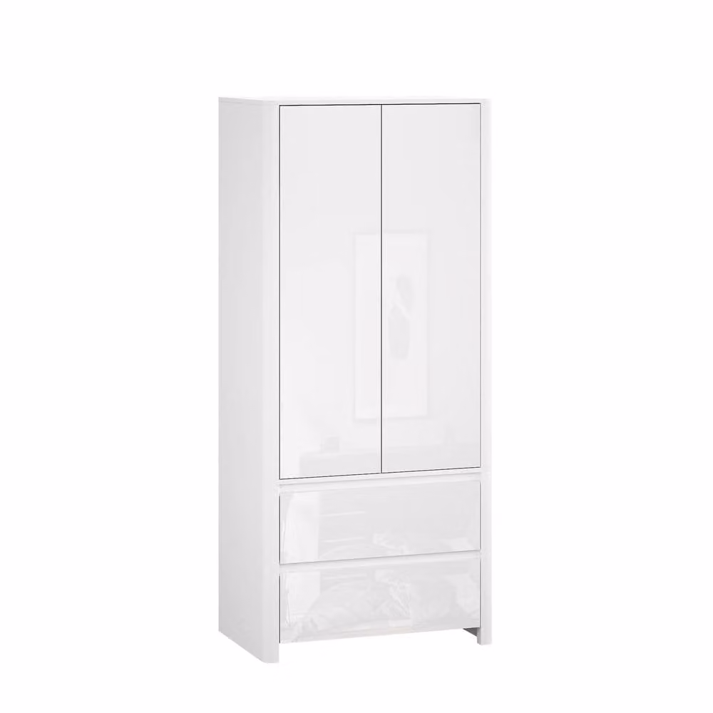 Home Source Ardenza High Gloss 2 Door Wardrobe with 2 Drawers and Hanging Rail in White, H 180 cm x W 80 cm x D 50 cm – 3