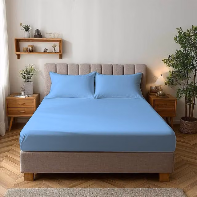 Home Sweet Home UK King Size Blue Microfibre Fitted Bed Sheet with 25cm Skirt – 1