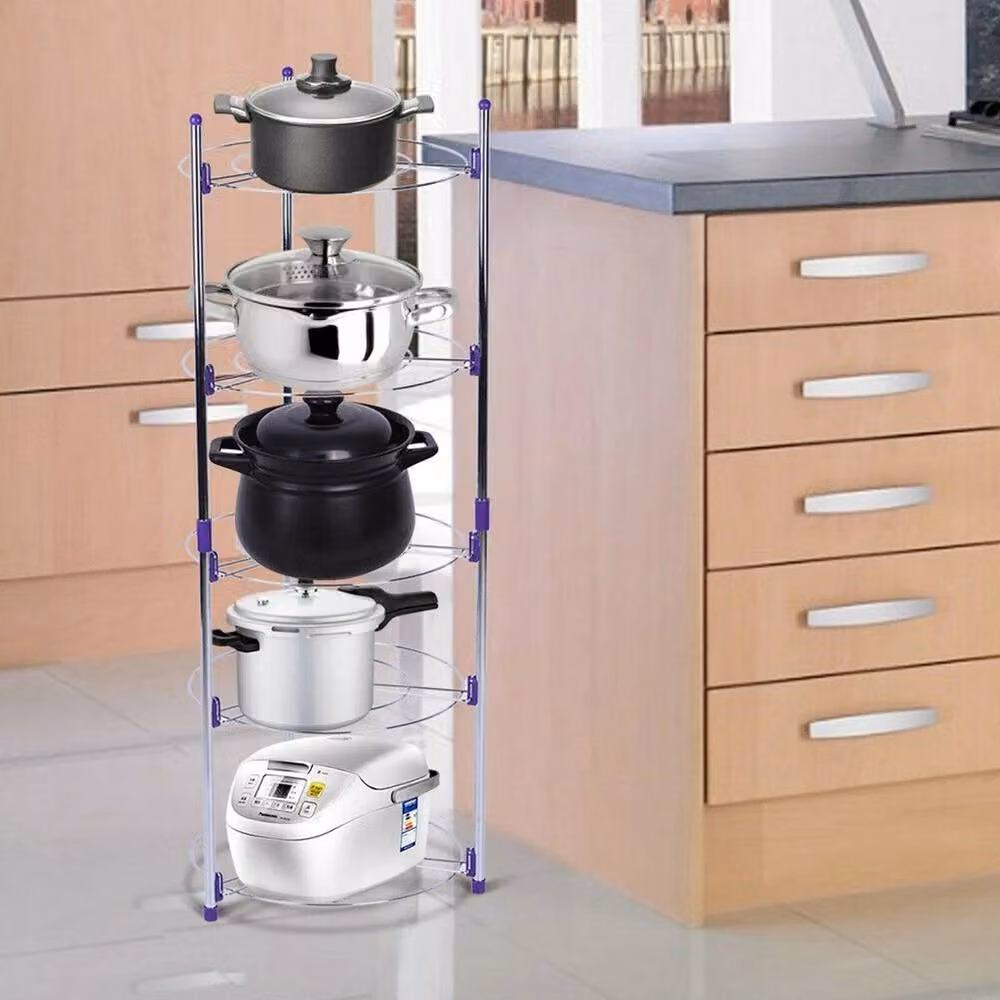 FORGEVIO 5 Tier Kitchen Pan Stand and Saucepan Pot Rack in Metallic Silver – 3