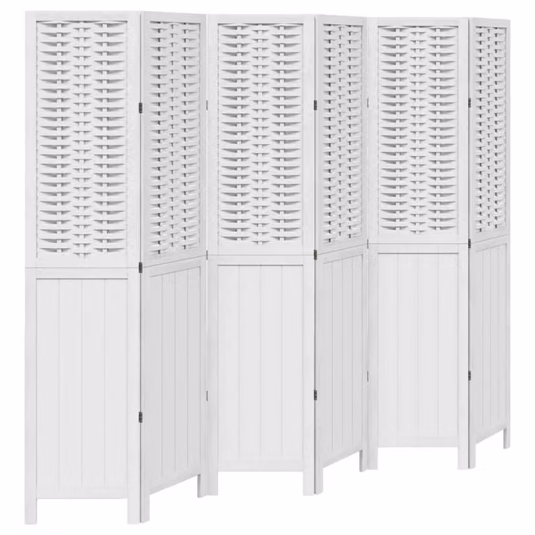 Berkfield Home 6 Panel Room Divider in White Solid Paulownia Wood