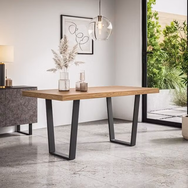 More4Homes Aria Rectangular 4-6 Seater Dining Table in Light Oak with Black Metal Legs, W: 160 cm, D: 80 cm, H: 76 cm