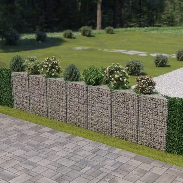 Berkfield Home Galvanised Steel Gabion Wall Raised Bed in Silver, W/D/H: 450 x 30 x 100 cm