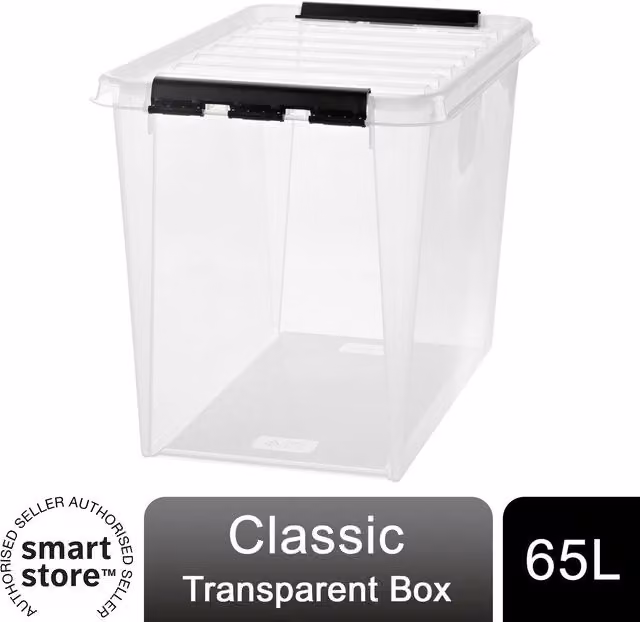 SmartStore Classic Box Transparent Plastic Storage Box with Lid, 65 l