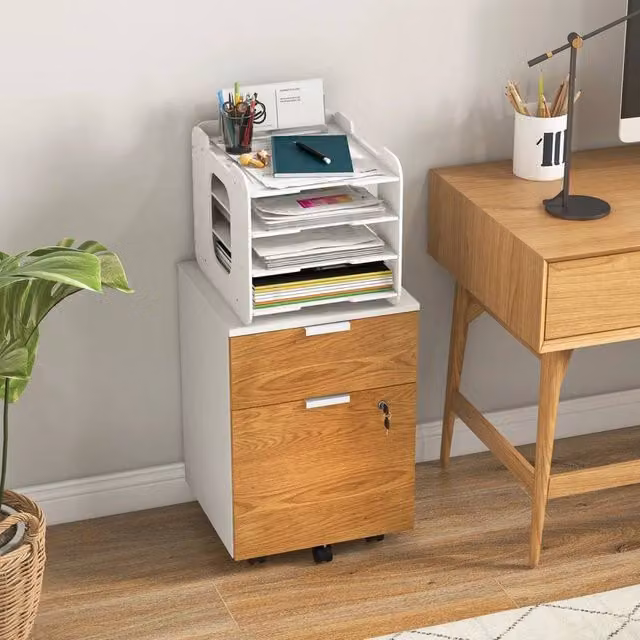 EONLION 2 Drawer Filing Cabinet with Adjustable Hanging Bars in Brown – 1