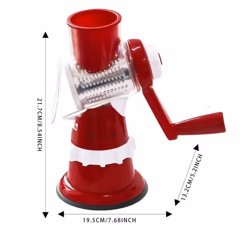 VOGREX Red 3-in-1 Stainless Steel Rotary Grater, Slicer and Shredder Chopper with Multiple Blades and Non-Slip Base – 2