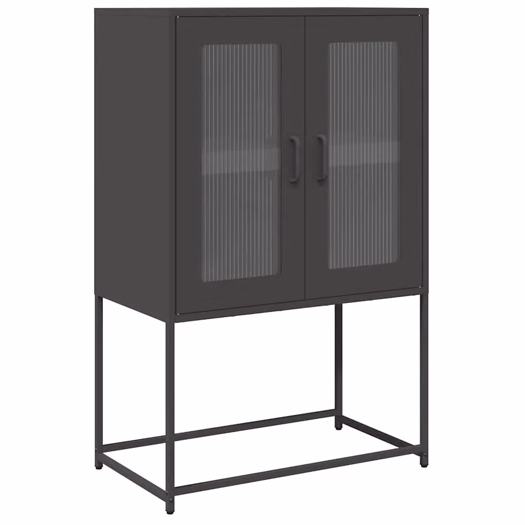 Berkfield Home Modern Black Steel Highboard with Glass Doors W/D/H: 68 x 39 x 107 cm – 2