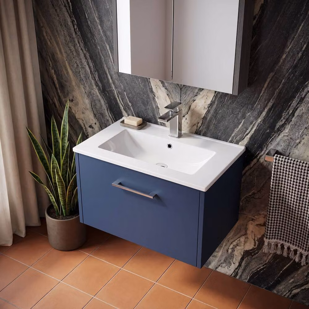 Balterley Winshill 1 Drawer Wall Hung Vanity Basin Unit, Dark Blue, W: 60 cm, D: 35.9 cm, H: 60 cm – 3