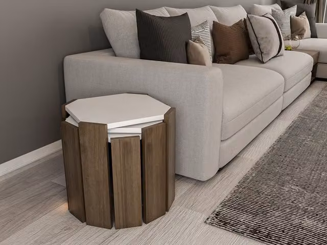 Decorotika Lori 3 Pieces Nesting Table Set in White and Walnut