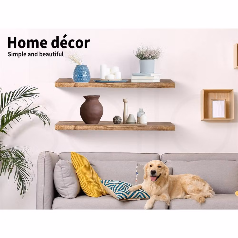 Nordara Levede Medium Linear Wooden Floating Wall Shelves Set in Brown, W: 100 cm, D: 15 cm – 2