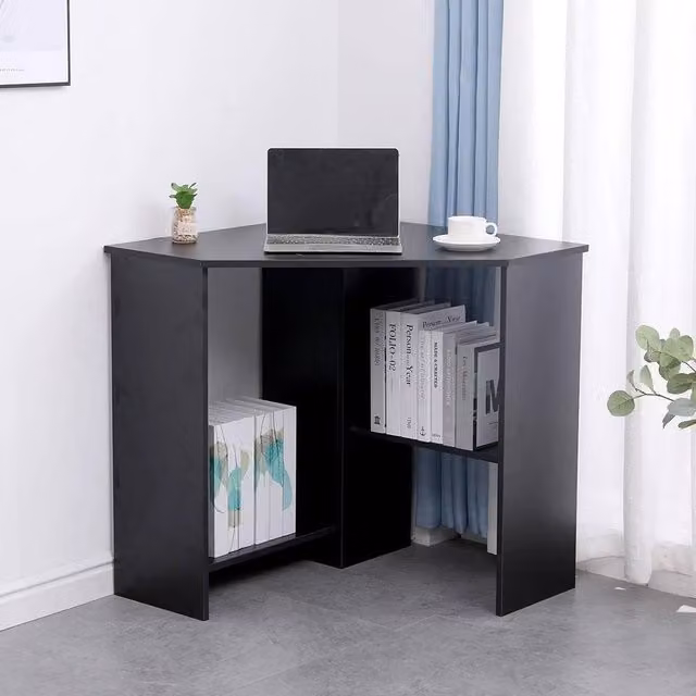 FORGEVIO Black Corner Computer Desk for Home Office and Gaming