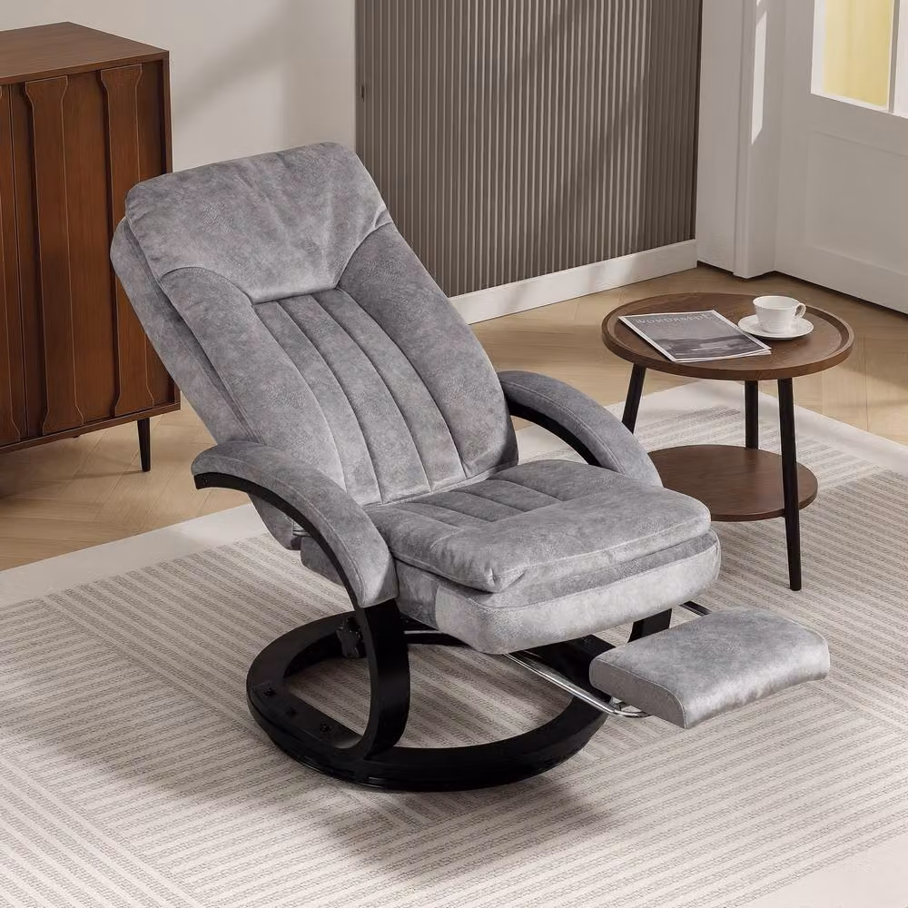 STILVORA Grey Velvet Recliner Armchair with Swivel Base and Manual Lever – 2