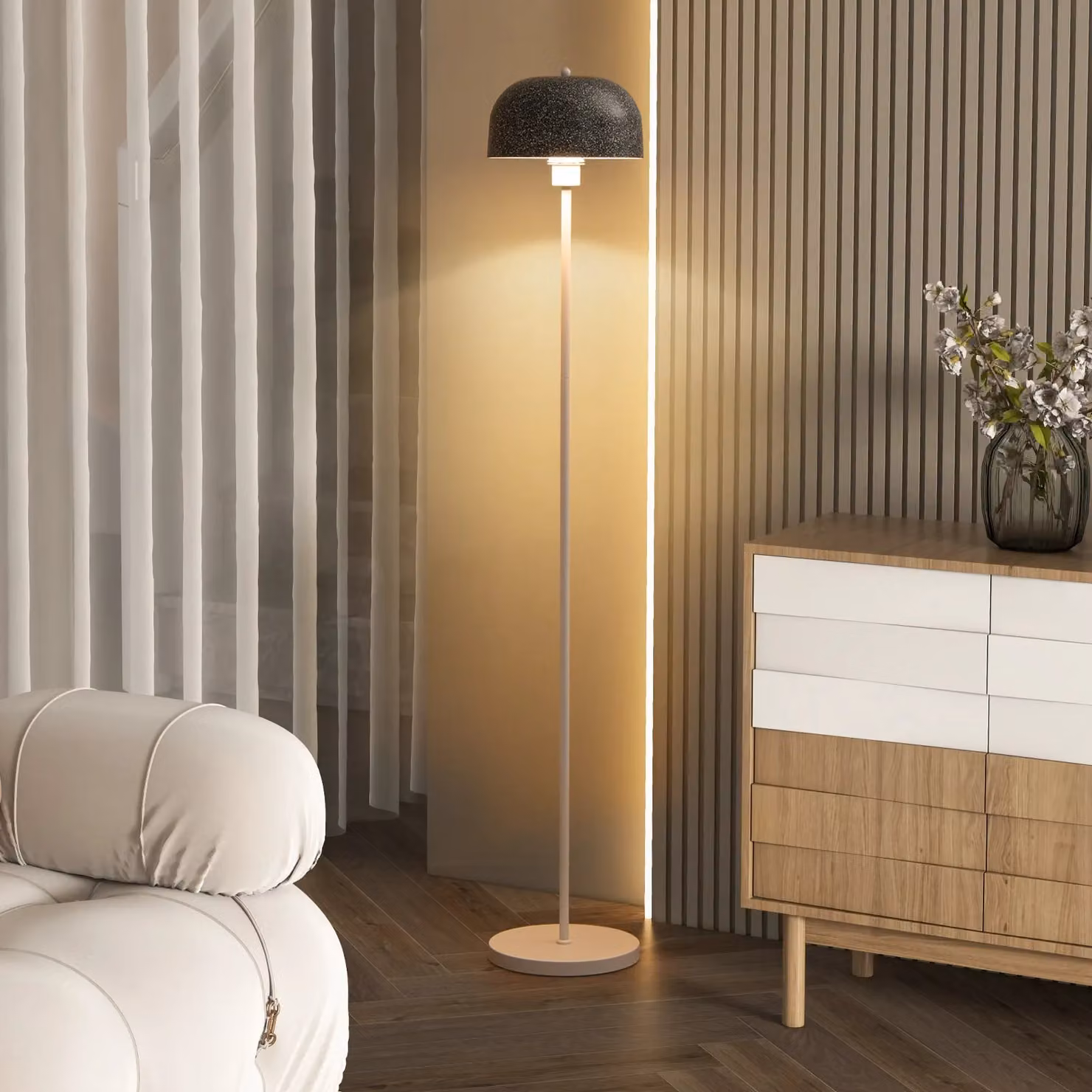 Costway Modern Floor Standing Pole Lamp in Grey with Lampshade and Foot Switch, Height: 146 cm – 4