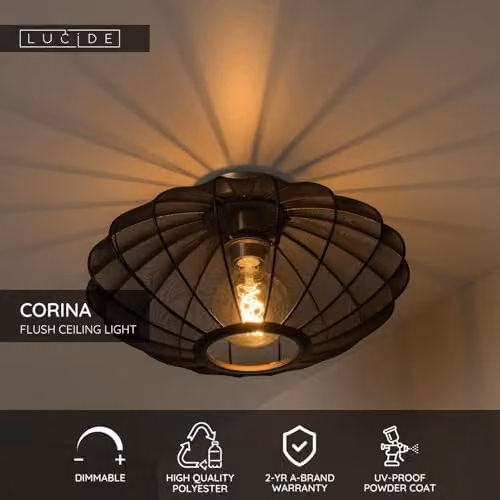 Lucide Corina Modern Dimmable Flush Ceiling Light, Black, Diameter: 40 cm – 2