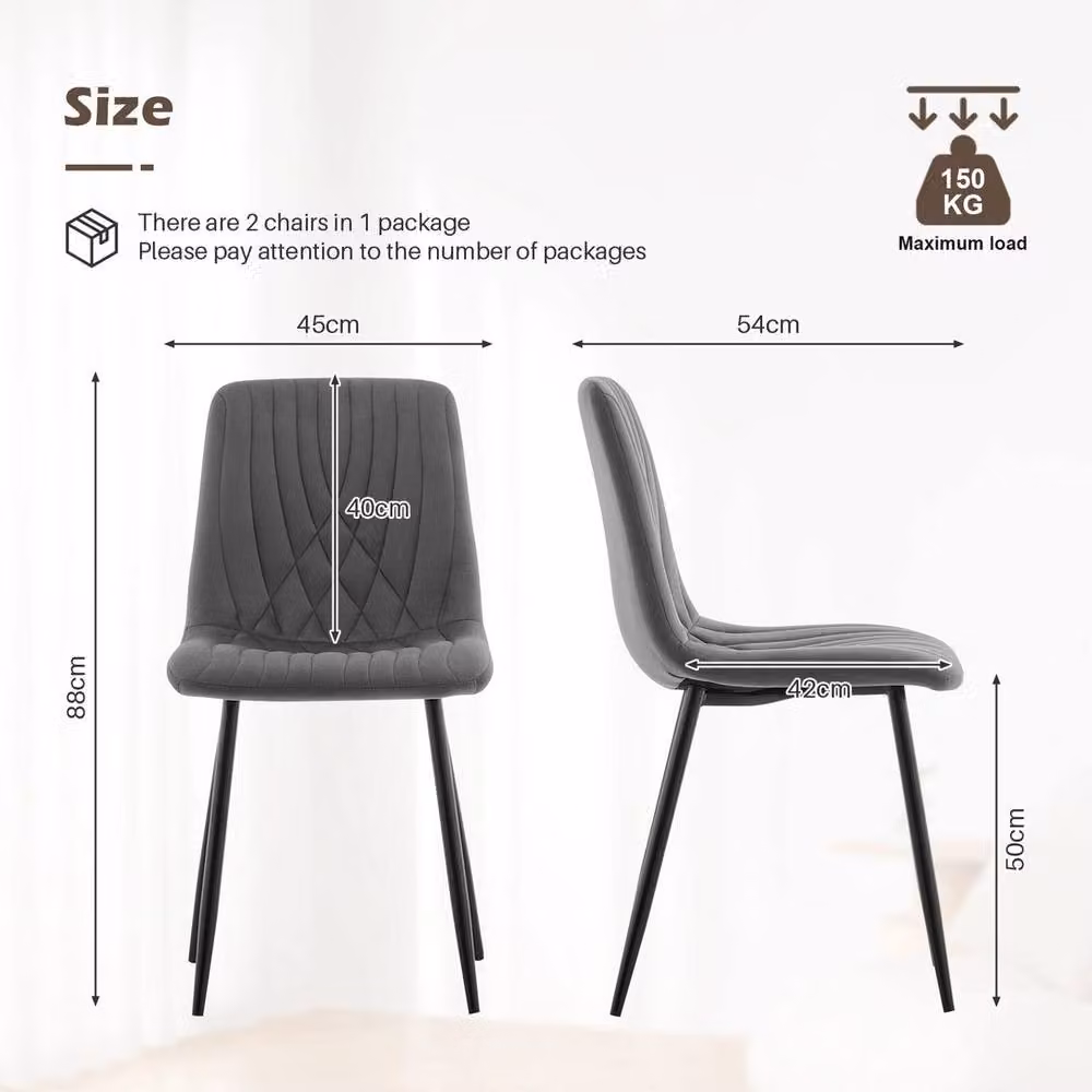 FORGEVIO Set of 2 Grey Velvet Dining Chairs with Metal Legs – 2
