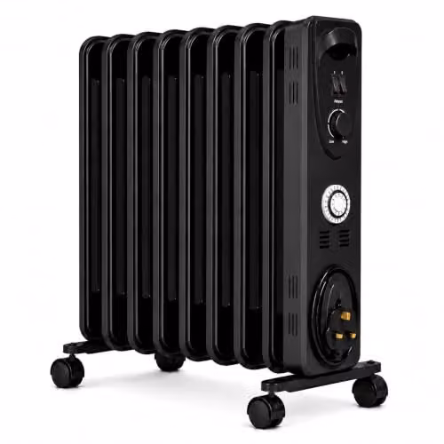 Mylek 2000W Oil Filled Radiator in Black and Grey, Freestanding Metal Heater with Thermostat, Tilt Protection and Overheat Protection, H 63 cm x W 39 cm – 1