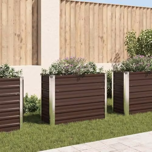 vidaXL Brown Galvanised Steel Garden Raised Bed W: 100 cm, D: 40 cm, H: 77 cm – 2
