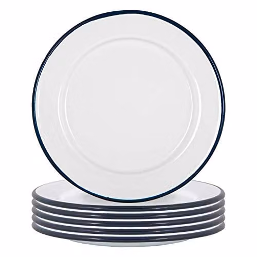 Argon Tableware Enamel Side Plates, Set of 6, Blue and White, Diameter: 20 cm