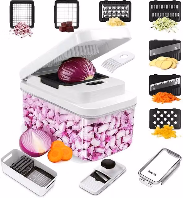 Keplin 7-in-1 Vegetable Chopper with Container, Slicer, Dicer and Grater in White – 1