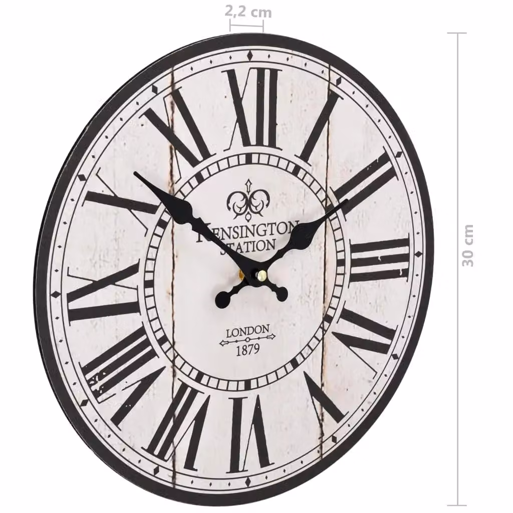 Berkfield Home Vintage Round Analog Wall Clock in White, Diameter: 30 cm – 5