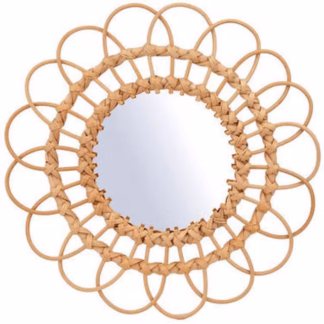 Little Cosy Home Round Boho Rattan Wall Mirror in Beige