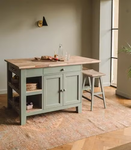 Statement Furniture Florence Kitchen Island with Cupboard, Drawers and Shelves in Green, W: 150 cm, D: 90 cm, H: 91 cm – 3