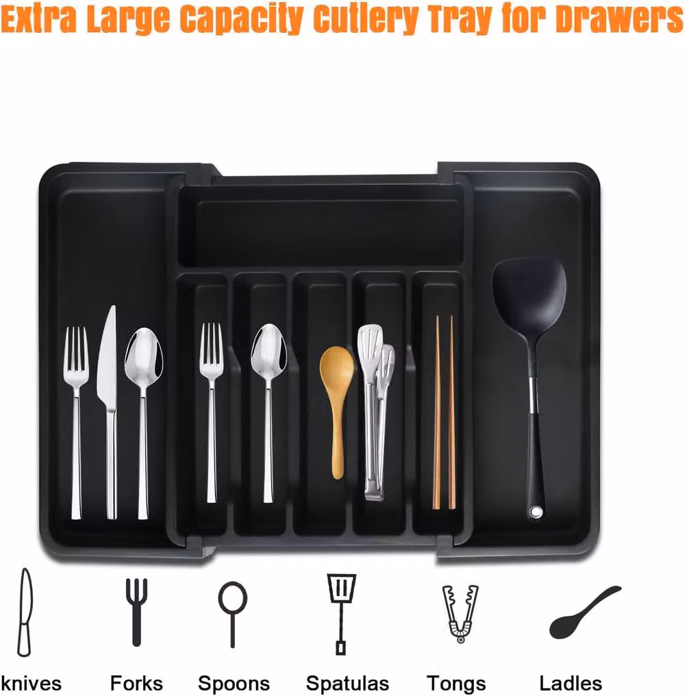 Almineez Expandable 8-Piece Cutlery Drawer Organiser Tray in Black – 2