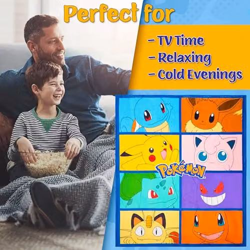 Pokemon Multicolour Soft Fleece Throw Blanket, W x D: 150 x 130 cm – 6