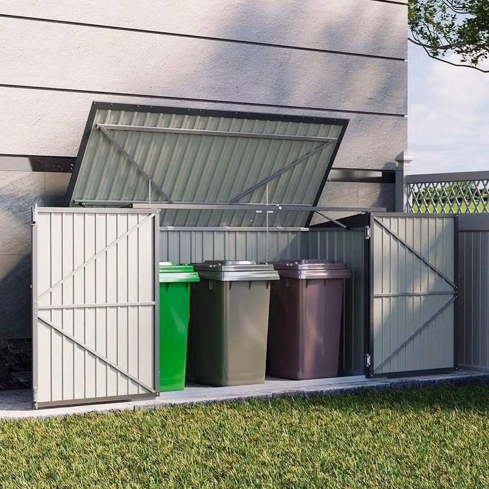 FLAVORA Modern Metal Outdoor Trash Can Storage Shed in Anthracite Grey – 3
