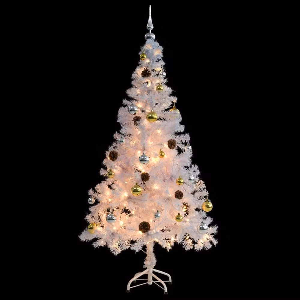 Berkfield Home Artificial Pre-lit White Christmas Tree with Baubles, Height: 150 cm – 2