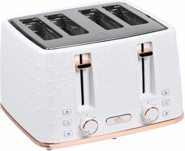 Rolipo White Four Slice Toaster with Honeycomb Design and Auto Shut-off – 1