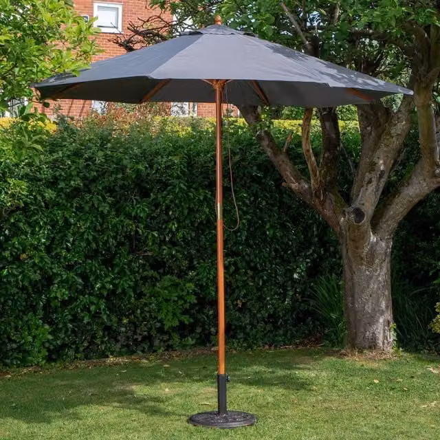 Samuel Alexander Grey Wooden Garden Parasol Sun Shade with Carry Bag