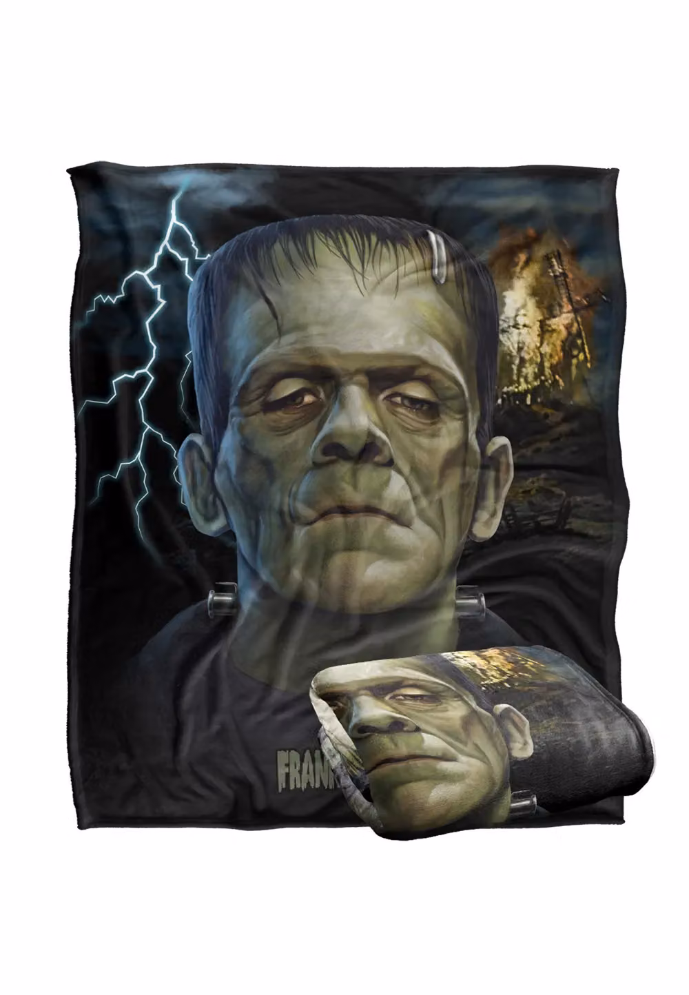 Universal Monsters Frankenstein Head Super Soft Silky Touch Throw Blanket, White, W: 152 cm, D: 127 cm – 2