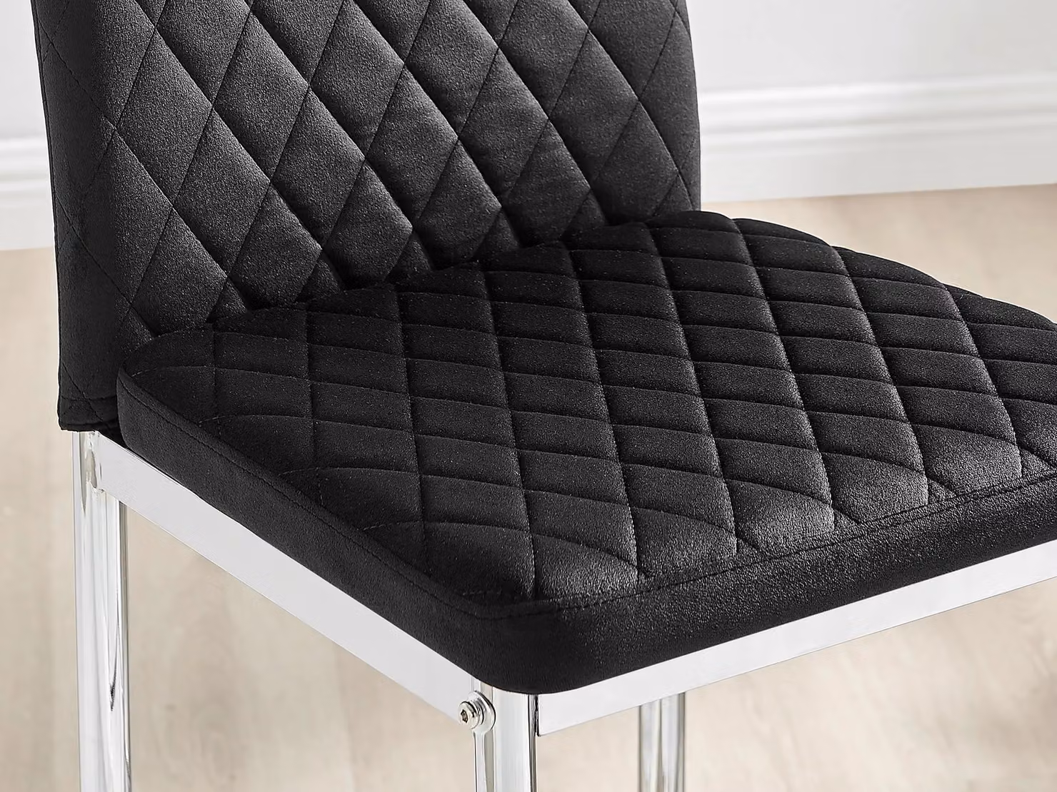FurnitureboxUK Set of 2 Milan Soft Touch Hatched Velvet Padded Counter Stools with Silver Chrome Metal Legs in Black – 2