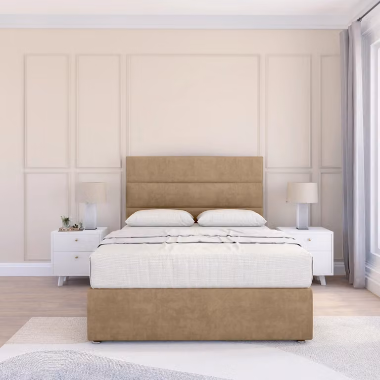 Sloomy California Upholstered Chesterfield Divan Bed Frame with Headboard in Brown, W/D/H: 140 x 200 cm