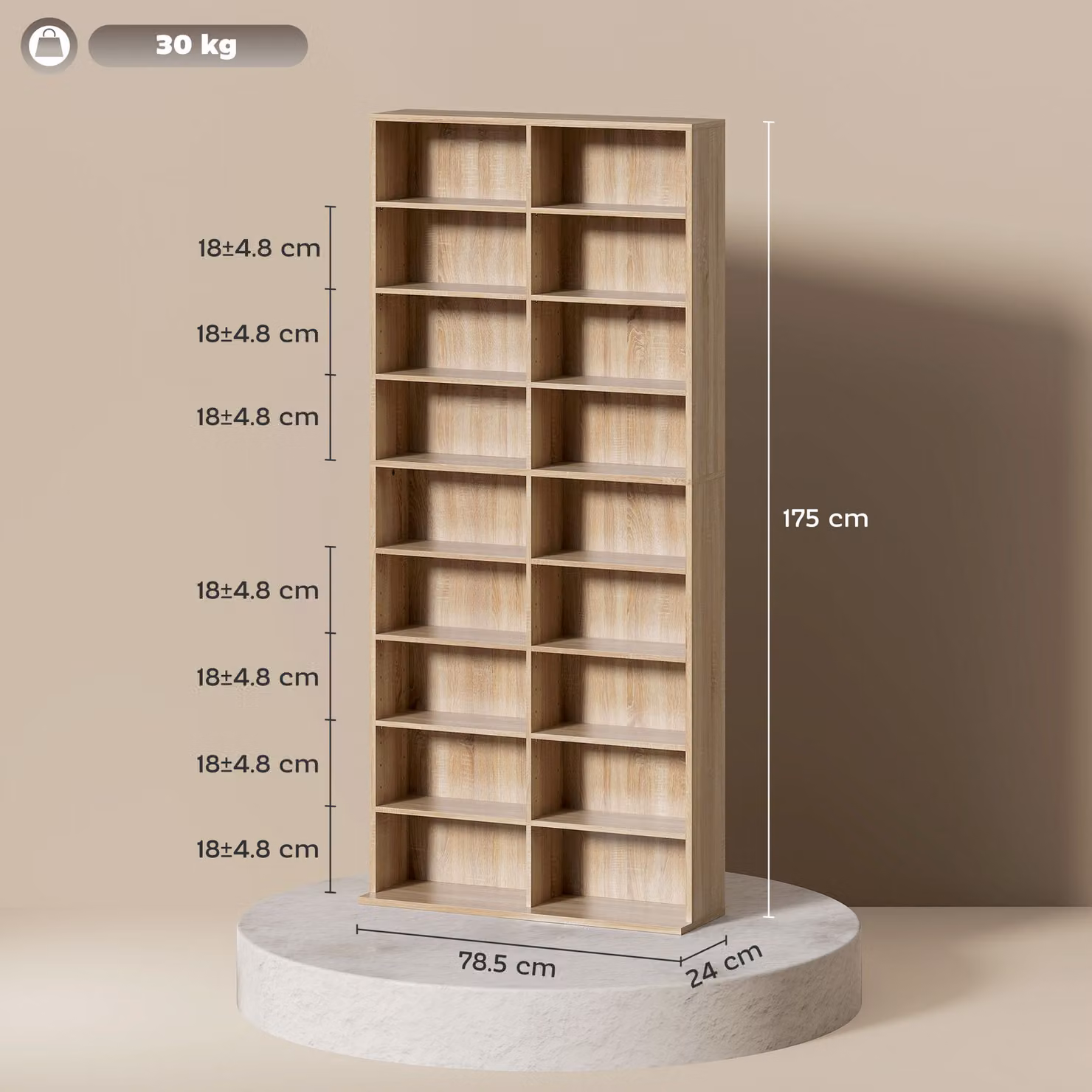 HOMCOM 640 CD Storage Tower in Brown with Adjustable Shelves and Media Compartments – 3