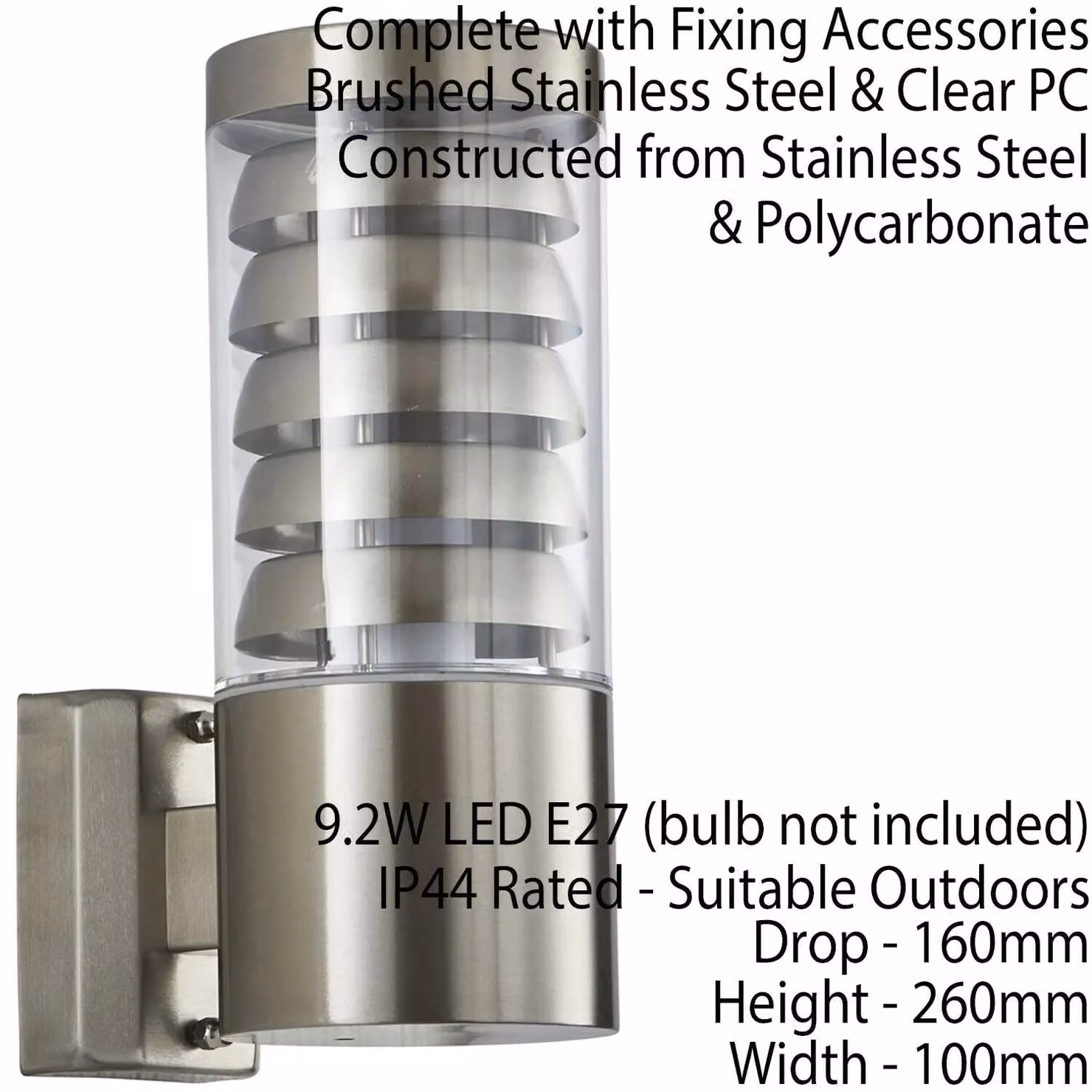Loops 2 Pack Stainless Steel Outdoor Wall Lamp in Silver with Transparent Glass, IP44 Round LED Porch Light – 3