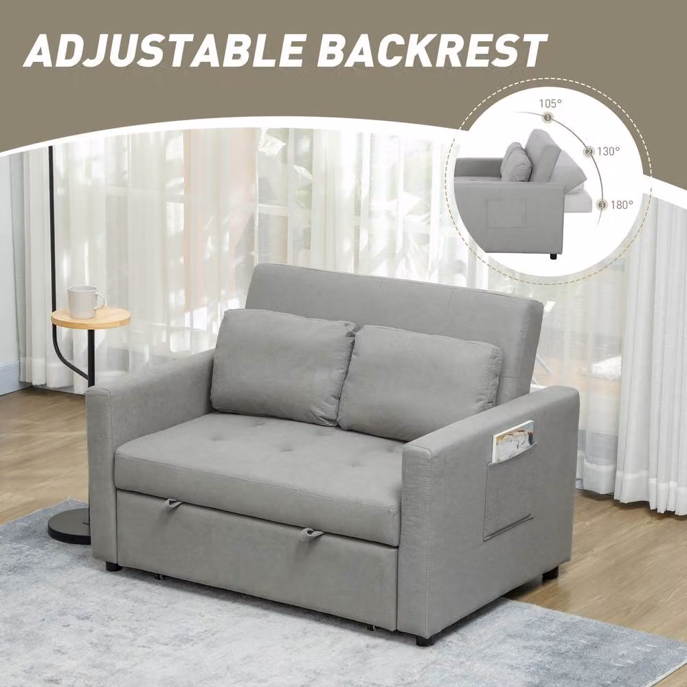 ERGOVEXA Convertible Loveseat Sofa Bed in Grey with Fabric Upholstery and Solid Wood Frame, W/D/H: 120 x 84 x 86 cm – 2