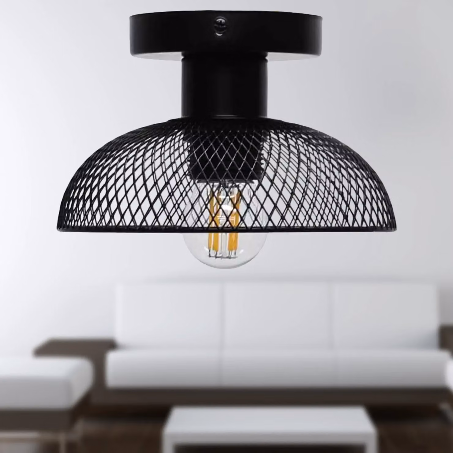 First Choice Lighting Cassidy Small Black Mesh Metal Ceiling Flush Light – 3