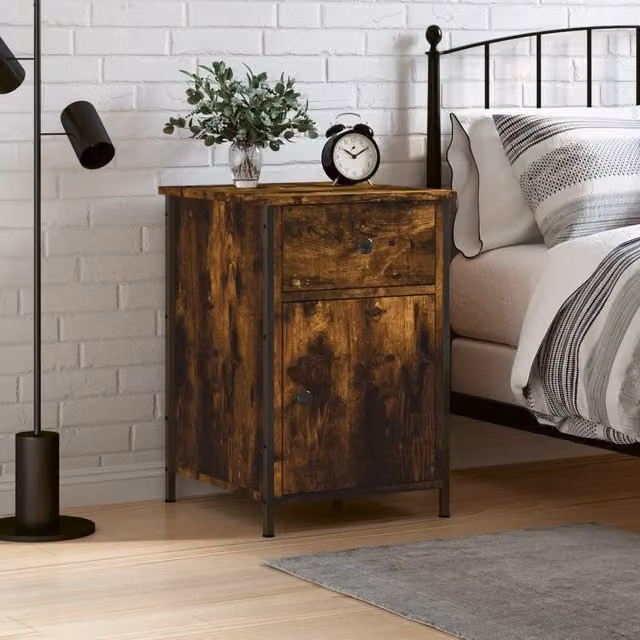 Berkfield Home Smoked Oak Bedside Cabinet in Brown, W/D/H: 40 x 42 x 60 cm