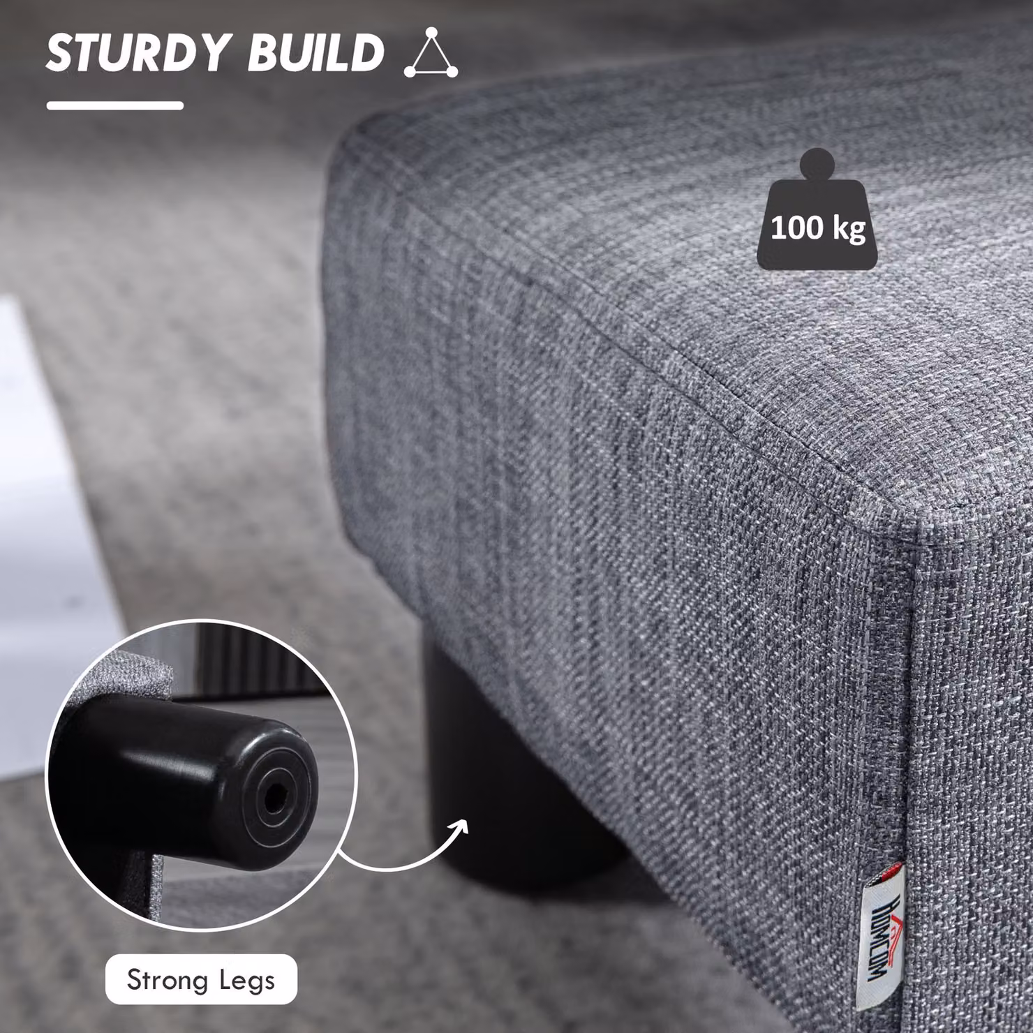 HOMCOM Grey Linen Fabric Cube Footstool Ottoman with 4 Plastic Legs – 5