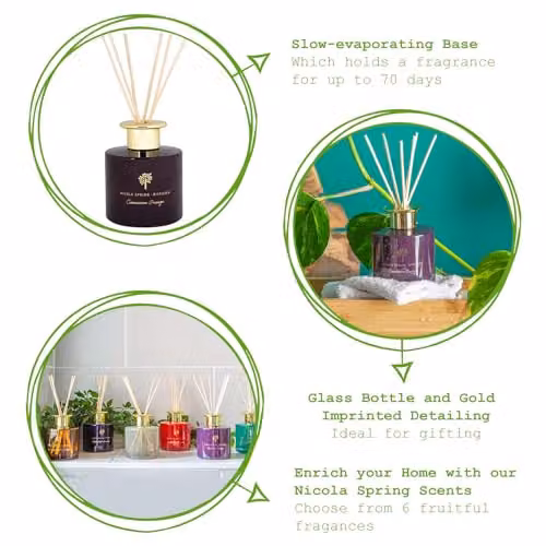 Nicola Spring Cinnamon and Orange Scented Reed Diffuser, 200ml Purple Glass Aromatherapy Air Freshener – 2