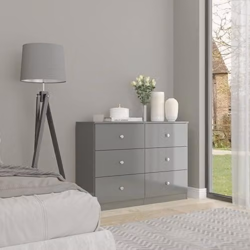 Seconique Denver 6 Drawer Chest in Grey Gloss, H 110 x W 80 x D 36 cm