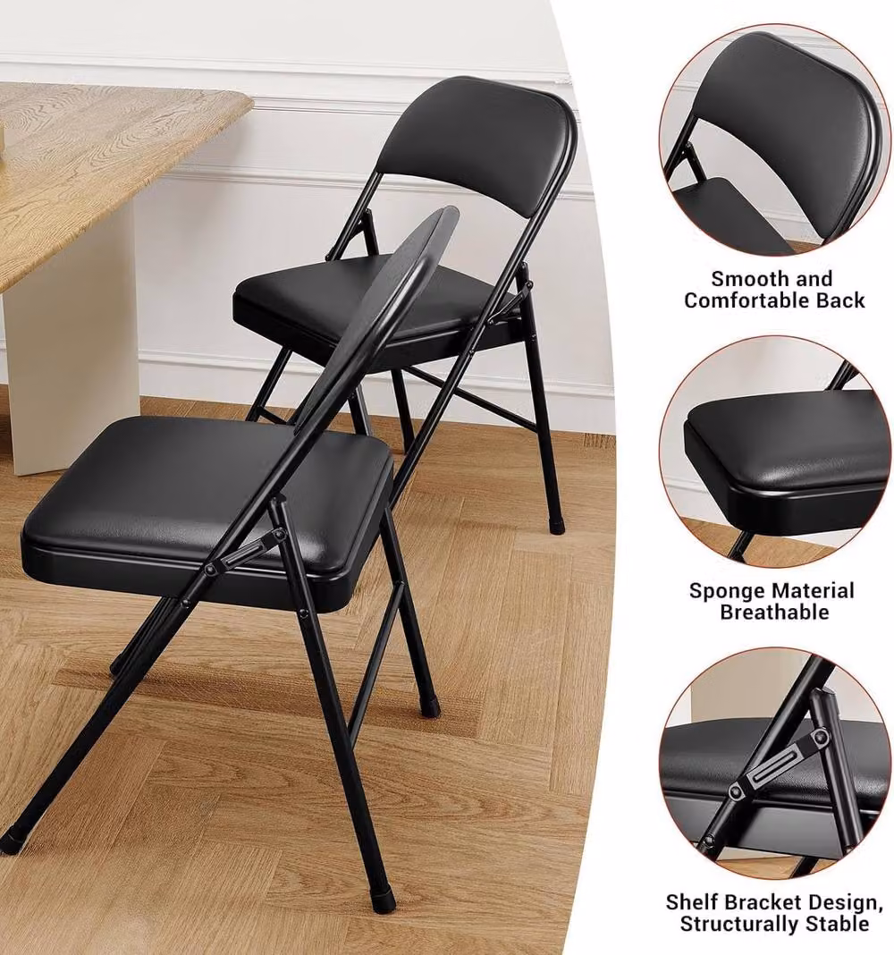 London Boutique Set of 8 Black Padded Folding Dining Chairs with Backrest – 4