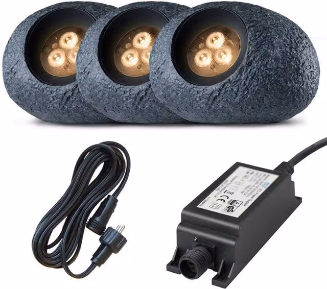 Ludeco Ingor Rock Light 12V 3 Light Kit in Grey with Warm White LED