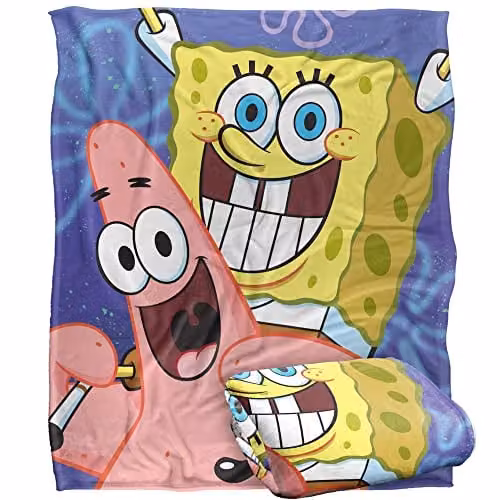 LOGOVISION Spongebob and Patrick Super Soft Microfibre Fleece Throw Blanket, Multicolour, W: 152 cm, D: 127 cm – 1