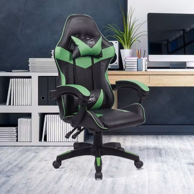 Neo Sport Green Synthetic Leather Racing Gaming Office Chair with Headrest and Armrests