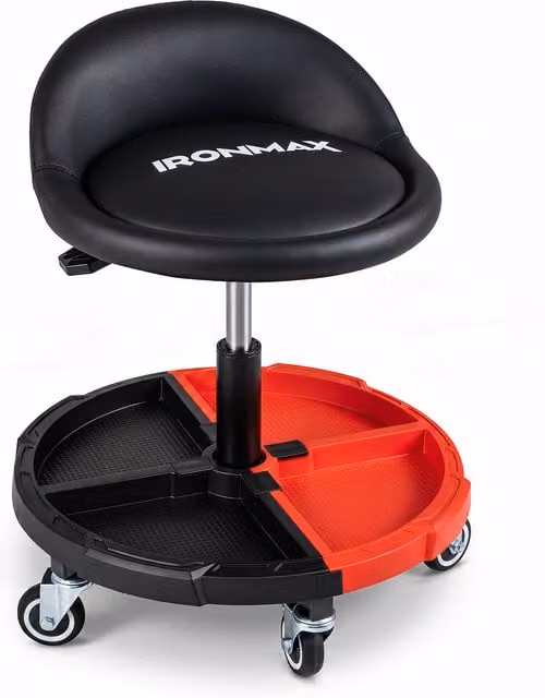 COSTWAY Rolling Mechanic Stool with Tool Storage Tray, Red