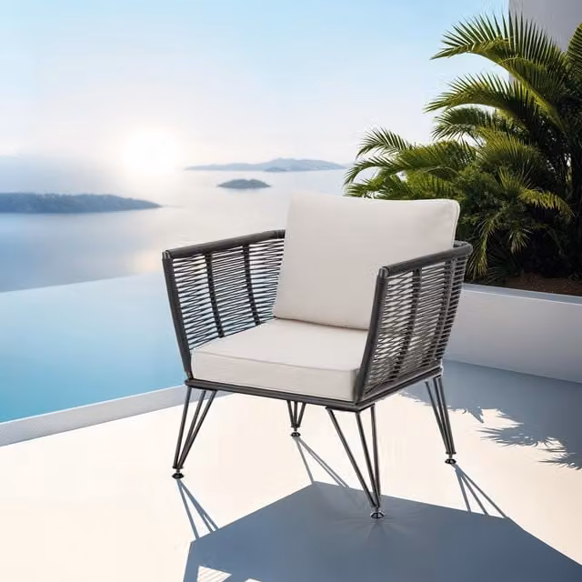 tectake Sundo Garden Chair Set of 2 with Thick Rattan Seat Cushions in Anthracite Grey