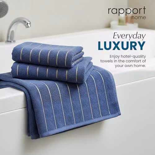 Rapport Home Sandringham Two Piece Striped Cotton Towel Bale in Navy and Gold, W/D/H: 90 x 140 cm – 2